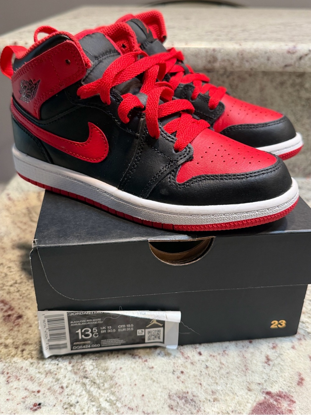Nike Air Jordan 1 Mid Black & Red Youth Sneakers